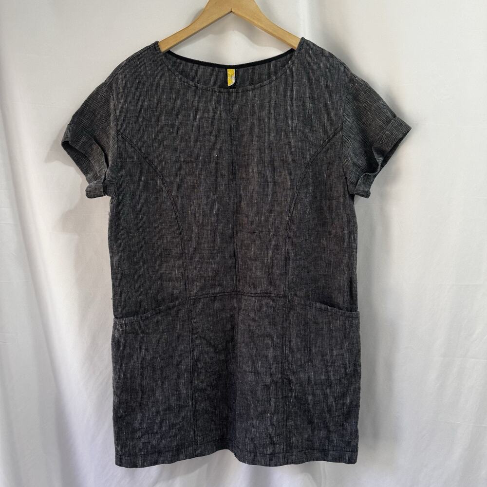 Free People Black Gray Woven Linen Mini Shift Dress Small Minimalist Lagenlook